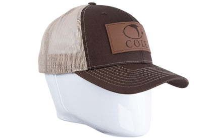 COLE HATS | 112 TRUCKER SNAPBACK-LEATHER PATCH-BROWN/KHAKI/CARAMEL