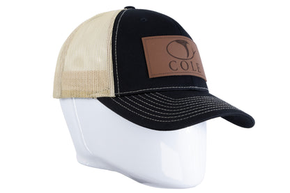 COLE HATS | 112 TRUCKER SNAPBACK-LEATHER PATCH - BLACK/VEGAS GOLD/CARAMEL