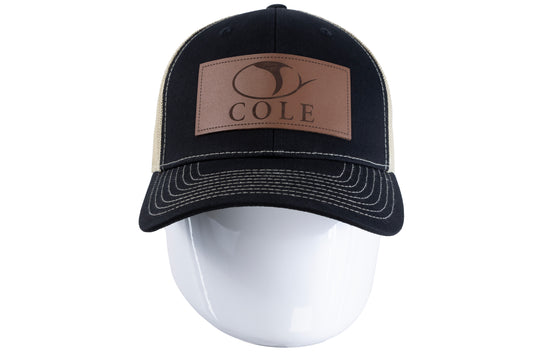 COLE HATS | 112 TRUCKER SNAPBACK-LEATHER PATCH - BLACK/VEGAS GOLD/CARAMEL